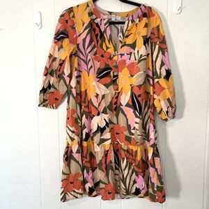 Ann Taylor Loft Womens Medium Dress Floral Tropical Beachy Drop Waist Ruffle